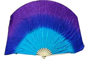 Winged Sirenny Single Belly Dance Short Silk Fan Veil,Large Flutter Flag Streamer (turquoise-blue-purple)