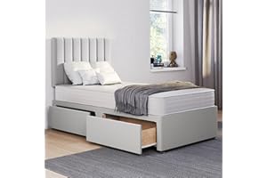 COMFOREST, BEDDING & UPHOLSTERY INNOVATION LEADER ComfoRest Single Bed with Mattress & 2 Drawers - 3FT - (Silver Plush) - Stylish Set for Modern Bedrooms - Functional Frame with Storage - Space-Saving Solution for Compact Rooms