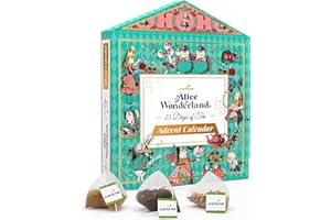 Charbrew 25 Days Of Alice In Wonderland Christmas Advent Calendar Tea Gift Set - 25 Mesh Teabags 8 Mix Assorted Tea Blends Including Classic & Herbal/Fruit