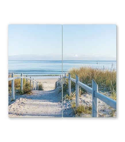 Herdabdeckplatte Sylt Motiv - 2-teiliger Spritzschutz Aus Glas 60x52cm