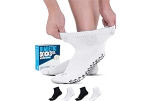 Doctor's Select Diabetic Ankle Socks with Grippers for Men and Women - 4 Pair 1/4 Length Neuropathy Socks for Women, 2 White / 2 Black - 4 Pairs, Large