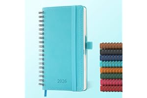 IN-LUXPRO Diary 2026 Planner Pocket A6 Week to View (16.6x9.7cm)12 Months (Jan.-Dec.) Weekly & Monthly Planner with Month Tabs& Pocket, Expenses/Note Pages Spiral 100GSM Paper PU Leather Light Blue