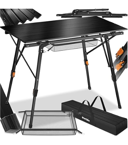 Outsunny Table Pliante En Aluminium Pour 6 Personnes - Table Camping Jardin Hauteur Réglable + Sac Transport