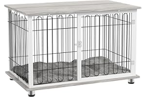 PawHut Dog Crate Furniture, Indoor Dog Kennel Side End Table with Soft Washable Cushion, Lockable Door, for Large Dogs