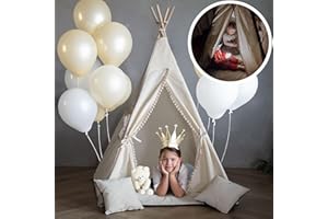 PaLulli Namiot tipi dla dzieci ze 100% bawełny, z matą do przytulania, systemem zapobiegającym zapadaniu się [stabilny], lampa kempingowa i 2 poduszki dekoracyjne, namiot dziecięcy Tippi Teepee