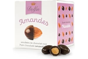 Dolfin Amandes au Chocolat Noir - Billes Enrobées de Chocolat Amer Riche & Crémeux, Noix Grillées Tendres & Croquantes - Idée Cadeau, Bonbons, Friandises - Fait en Belgique, 115g