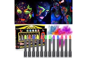 GUHAOOL Kit di Pittura per Il Viso, 12 Colori Fluorescenti Matite Trucco per Viso e Corpo, Set di Colori per il Corpo UV, Sicuro e Non Tossico Lavabili per Feste di Cosplay, Halloween e Natale