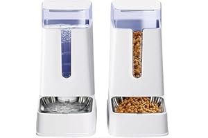 HIPIDOG Juego de dispensador de Comida para Gatos y dispensador de Agua para Gatos con Cuencos de Acero Inoxidable, comedero por Gravedad para Perros pequeños, medianos y Grandes, Mascotas