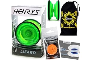 HENRYS YOYO'S Henrys LIZARD YoYo (GREEN) Professional Entry-Level YoYo +Instructional Booklet of Tricks, 6x EXTRA STRINGS +Travel Bag! Pro YoYos For Kids and Adults!