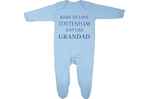 CHEEKYTOTS "Spurs Baby Sleepsuit - 'Born To Love Spurs Just Like Grandad - Soft 100% Combed Cotton Football-Themed Baby Sleepsuit for Football Fans"