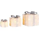Bambelaa! 3er Led Deko Geschenke Leucht Boxen Timer Weihnachts Dekoration Weihnachtsdeko Beleuchtet Deko Weihnachten (Weiß-Si
