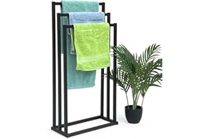 DanDiBo Toallero de pie, Colgador con 3 barras para toallas, color negro mate, metal 96498, mueble de baño moderno