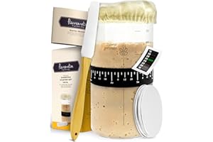 ‎FLAVEMOTION Flavemotion Sauerteig Starter Set - 1000ml Gärglas mit Spatel u. Thermometer - Brot Backen Zubehör, Sauerteig Glas, Fermentieren, Sourdough Starter Kit, Anstellgut Glas Behälter, Fermentierglas