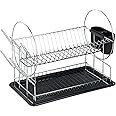 WENKO Geschirrabtropfer Premium Duo - Abtropfgestell Mit Besteckkasten Silber/Schwarz