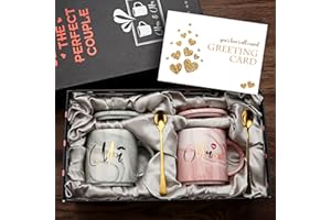 exreizst Tasse à Café en Céramique Marbrée 12 oz (Ronde) - Cadeau Élégant pour Mariage, Fiançailles, Anniversaire ou Douche Nuptiale - Couple Marié et Mariée