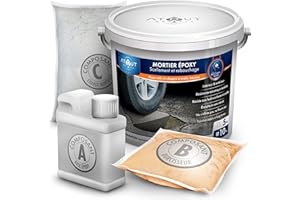 ATOUT RÉSINES Le véritable Mortier époxy, rebouchage et réparation, kit de 5 kg tri-composants. Multi-Usages, pour sols intérieur extérieur