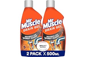Mr Muscle Drain Unblocker Liquid (2 x 500ml), Sink & Drain Cleaner, Strong & Fast Acting Heavy Duty Drain Gel, Dissolves Clog