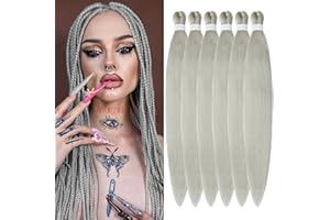 ‎YDDM Easy Braid Pre stretched Braiding Hair 26Inch 6 Packs Ginger Braiding Hair For Braids, Yaki Texture Crochet Hair Hot Water Setting Synthetic Braiding Hair Extensions（26 Inch, Silver#)