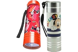 KIDS EUROSWAN Mickey Mouse and Minnie Mouse Aluminum LED Torches 2Pcs, Battery Operated Kids Torches with Wrist Straps, Small and Handy Torches, Night Explorer Flash Lights for 3+ Years Children