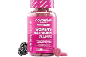 Multivitaminas Mujer - 60 Gominolas con Vitaminas para el Cabello, Colágeno Marino y Ácido Hialurónico - Vitamina C, A, D, B, Biotina y Zinc - Multivitaminico con Minerales y Probióticos - Novomins