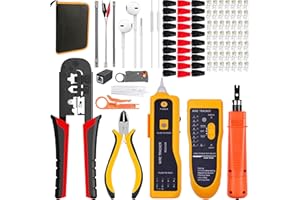 MAYLINEE-TECH MAYLINEE RJ45 CAT5 crimpado para Juego de Herramientas de Reparación de cable de red, RJ12 Crimp Wire Stripping, Profesional Ordenador pelacables alicates CAT6/ 50 Conectores (Negro)