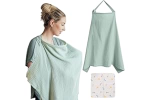 VEGCOO Cubierta de Lactancia Materna, Bufanda de Lactancia con Correas Ajustables, 360 Grados de Cobertura Total, Cómoda y Transpirable Capa de Lactancia con Toalla para Babas (verde claro)