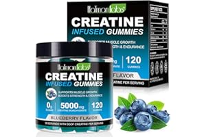 VORTEXONIX Creatine Gummies, Creatine Monohydrate Gummies for Men and Women, 120 Chewable Vegan Gummies, Blueberry Flavour, 5000mg Creatine Monohydrate Gummies Sugar Free