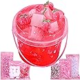 Azeperoy Premade Crystal Slime Peach Pink Jelly Cube Glimmer Crunchy Slime, Includes 6 Sets Of Slime Add-Ins, Party Favors For Kids, Sensory And Tactile Stimulation, Stress Relief, For Girls & Boys