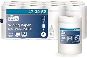 Tork Papier d'Essuyage à Dévidage Central blanc M1, Essuyage Mains et Surfaces, 12 x 343 feuilles, 473252
