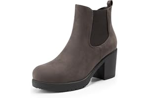 DREAM PAIRS Women's Chunky High Heel Chelsea Ankle Ladies Boots Stylish Suede Fashion Shoes