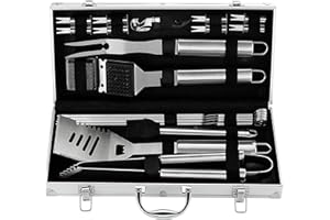 grilljoy 20PCS Set Barbecue, Accessoires de Barbecue en Acier Inoxydable à Usage Intensif dans Un boîtier en Aluminium - Ustensiles Complets Barbecue pour Les Hommes