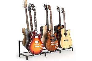 BIKONEY Soporte Guitarra Pared con 7 Soportes para Guitarra Acústica,Eléctrica, Bajo, Soporte Ajustable para Múltiples Guitarras,Regalos para Hombres,Soportes Guitarra Pantalla para Estudio Doméstico