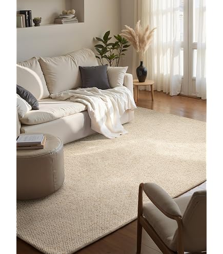 SIMPEX Teppich 240x340 cm Creme Einfarbig Bouclé Schlingenflor Skandi Stil Modern Weich Strapazierfähig Pflegeleicht XL Teppich für Wohnzimmer Esszimmer Schlafzimmer Küche, Haushalt & Wohnen