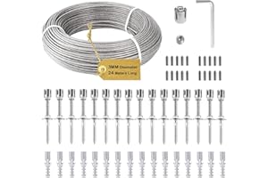 TWSOUL Tuteur en acier inoxydable pour plantes grimpantes - Kit complet en acier inoxydable - Avec supports muraux et câble en acier de 3 mm - Pour jardin, mur, clôture (24 m + 16 mandrins croisés)