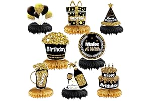 DPKOW 8 Stück Happy Birthday Dekoration Geburtstagsmittelstücke für Tischdekorationen Prost auf 18 21 30 40 50 60 70 Jahre Waben-Tischdekoration für Männer und Frauen Geburtstagsparty Dezember Zubehör