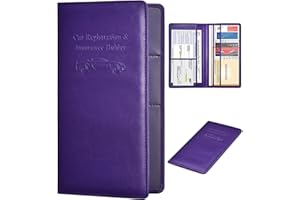 HerriaT Car Registration and Insurance Card Holder - Leather Vehicle Glove Box Automobile Documents Paperwork Wallet Case Organizer for ID, Driver's License, Key Contact Information Cards