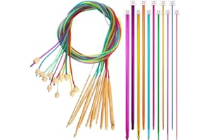 SAVITA - Juego de ganchos tunecinos (23 piezas, de bambú carbonizado, 3-10 mm, con perlas y ganchos, de aluminio, Afgano tunecino, multicolor de 2-8 mm, 11 piezas)