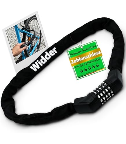 WIDDER Fahrradschloss Mit Zahlencode - Extra Große Zahlenräder, 105cm Kette, Nur 850g