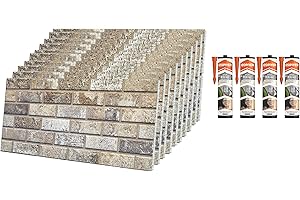 IZODEKOR Revestimiento de pared, aspecto de piedra, espuma de poliestireno, 3D, para cocina, balcón, dormitorio, salón, gris/beis/blanco (Beige Traum) 10 paneles con 4 adhesivos de montaje