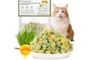 Frystorkat kattgräs mellanmål med kattgräs och äggula, kattgodis tandvård behandlar för att minska hårbollar och för hälsosam