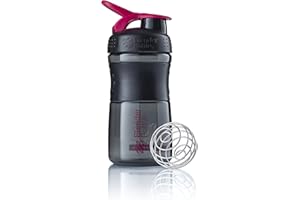 BlenderBottle Sportmixer Tritan Trinkflasche mit BlenderBall, geeignet als Protein Shaker, Eiweißshaker, Wasserflasche oder für Fitness Shakes, BPA frei, skaliert bis 500 ml, 590 ml, pink/schwarz