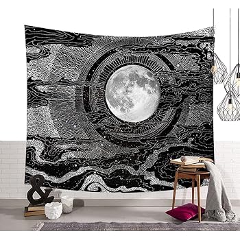 Schwarz Weiss Skizzierte Sonne Wandteppiche Indische Traditionelle