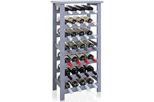 ‎SMIBUY SMIBUY Weinregal aus Bambus, für 28 Flaschen, 7 Etagen, freistehend, für Küche, Speisekammer, Keller, Bar (Grau)