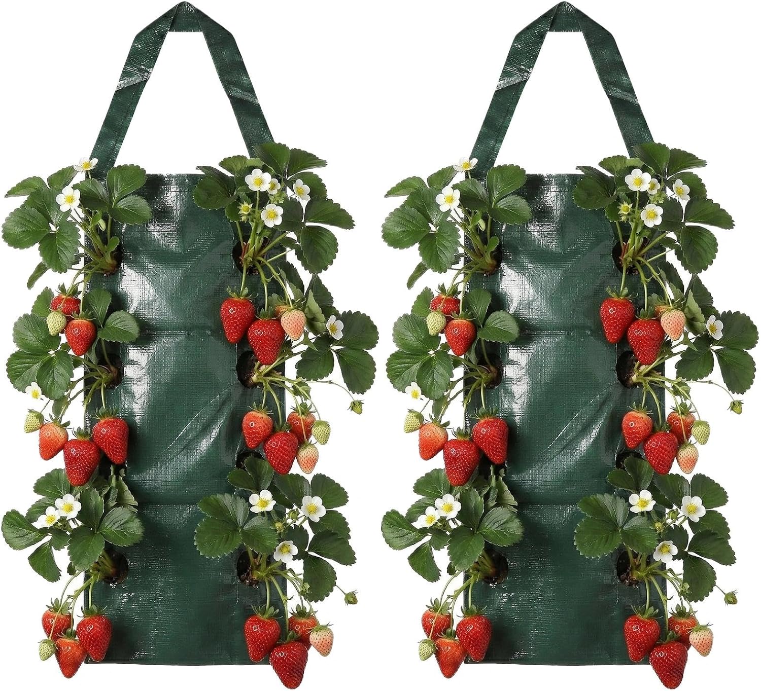 2 PCS Bolsa de Plantación, Bolsas de Plantas de Plástico Colgadas Verticalmente, Bolsas de Plantas Transpirables con 8 Agujeros, Jardin Vertical Bolsas de Cultivo para Plantas Fresas Hierbas Verduras