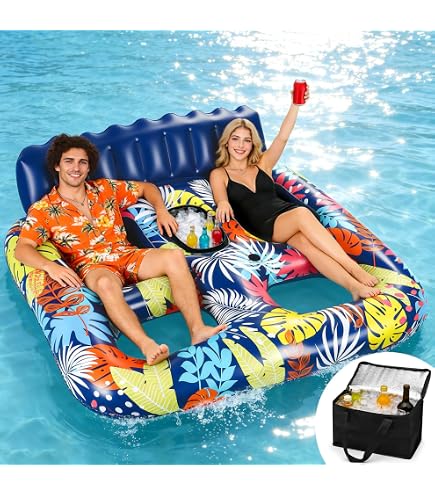 Colchoneta Flotante Para 2 Personas De JONRRYIN – 200x120 Cm, Con Portavasos Y Soporte Para Hielo, Capacidad 290 Kg, Ideal Para Piscina Y Playa