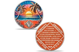 Imasoner 5 Year Sobriety Coin – Beach Serenity Diamond AA NA Chip Medallion with Serenity Prayer | Recovery Gift for Men & Women in Narcotics Alcoholics Anonymous