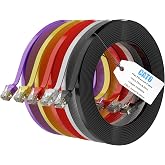 Flat Cat6 Ethernet Cable 0.25 m / Pack of 5 Multicoloured UTP Patch Cable with Compact RJ45 Connector Flexible Thin Flat POE Enabled Network Cable Suitable for Router Modem Server