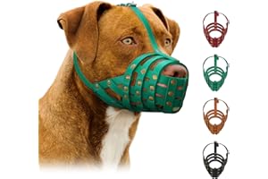 MUROM Pitbull Dog Muzzle Leather Amstaff Staffordshire Terrier Breathable Basket with Adjustable Straps Black Brown Green Red (Mint Green) (LM-1)