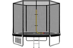JUMMICO Trampolino Rotondo da Giardino 183/244/305/366/427 cm Trampolino Elastico per Adulti e Bambini Tappeto Elastico da Giardino di Diametro con Rete di Sicurezza, Scala e Barre Imbottite, Esterno