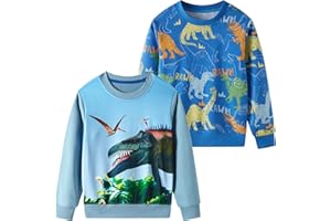 SOIBEEN Jungen Sweatshirt Entzückende Kinder Pullover 2-Pack Top Shirt Pullover Pullover Rundhalsausschnitt Langarm Casual Kleidung Frühling Herbst Baumwolle Hoddie 1-10 Jahre